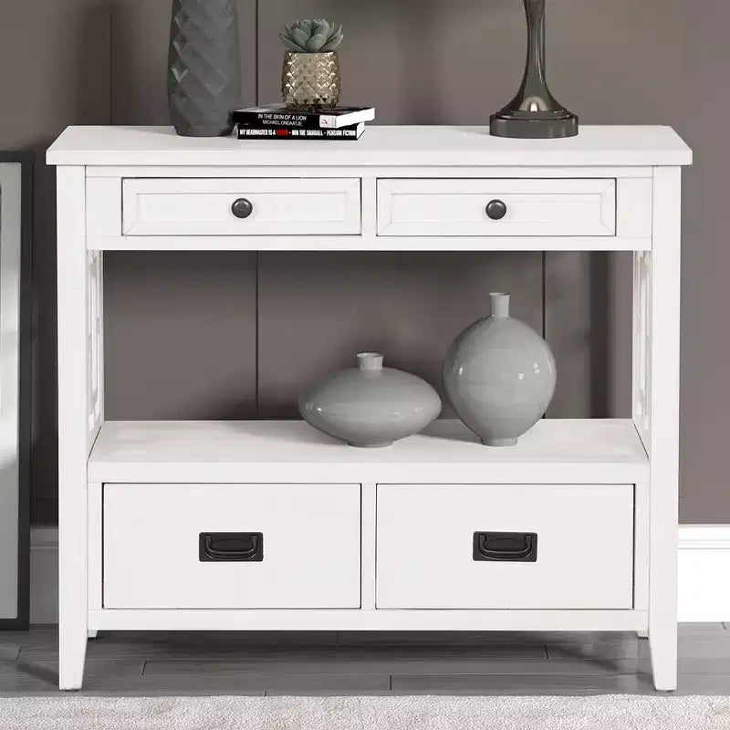 GDFStudio Overton Vintage Solid Wood Console Table with 4 Drawers and Open Shelf