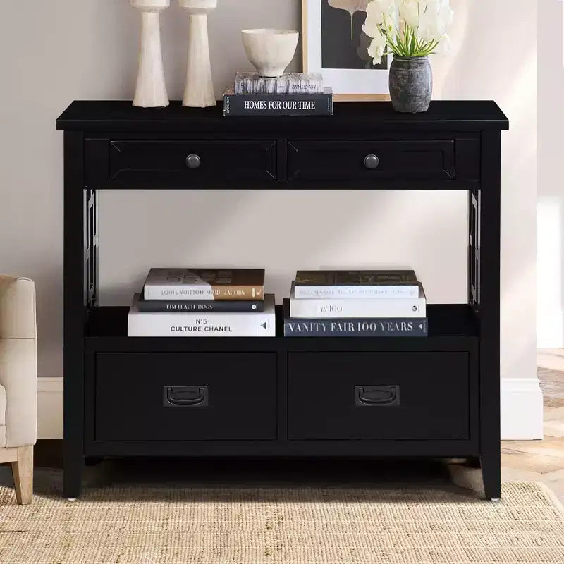 Console vintage avec 4 tiroirs et étagère ouverte – Plusieurs couleurs