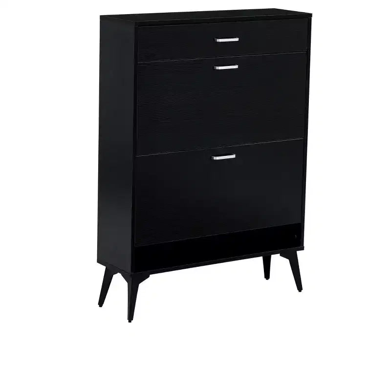 Meuble à chaussures avec 3 tiroirs et étagère ouverte – Gris antique / Noir / Blanc