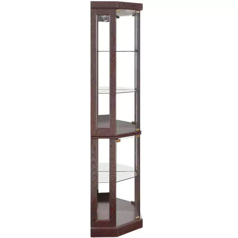 Vitrine d'angle noire / cerise / blanche avec 2 portes en verre, 6 étagères – Pour montage par 1 personne