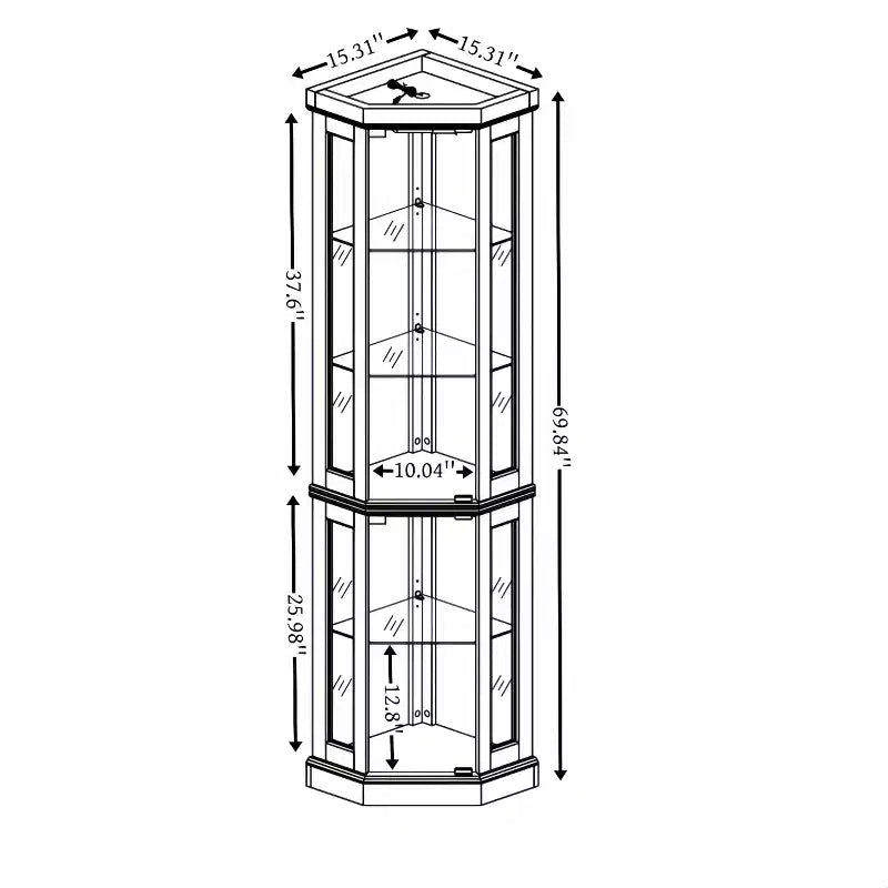 Vitrine d'angle noire / cerise / blanche avec 2 portes en verre, 6 étagères – Pour montage par 1 personne
