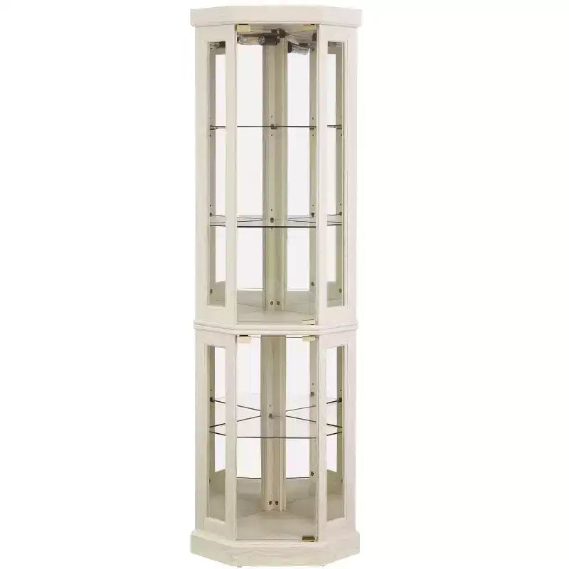 Vitrine d'angle noire / cerise / blanche avec 2 portes en verre, 6 étagères – Pour montage par 1 personne