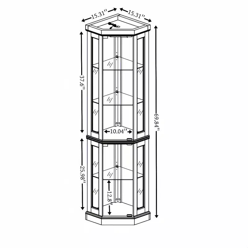 Vitrine d'angle noire / cerise / blanche avec 2 portes en verre, 6 étagères – Pour montage par 1 personne
