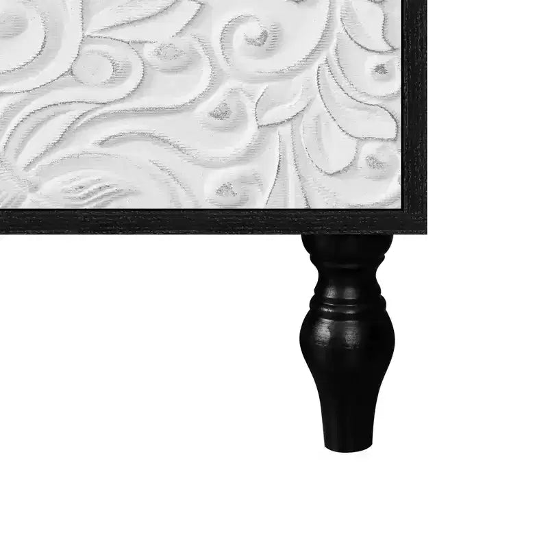 Buffet commode à fleurs sculptées, meuble de rangement 4 portes – Noir / Bois naturel / Bleu marine, une unité