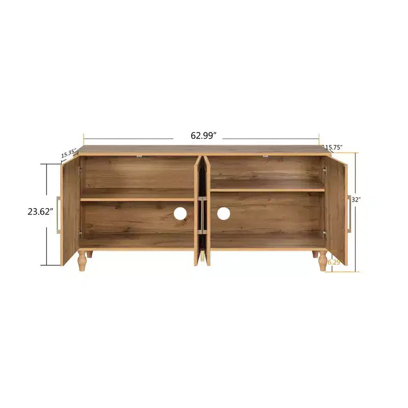 Buffet commode à fleurs sculptées, meuble de rangement 4 portes – Noir / Bois naturel / Bleu marine, une unité