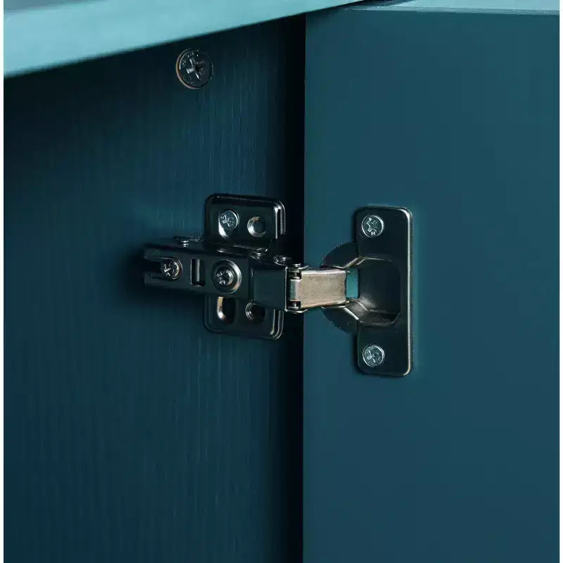 Buffet commode à fleurs sculptées, meuble de rangement 4 portes – Noir / Bois naturel / Bleu marine, une unité