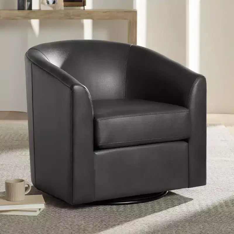 Fauteuil pivotant cylindrique en similicuir gris foncé, 1 place
