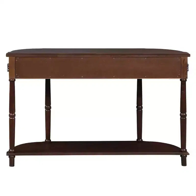 Console demi-lune marron avec 2 tiroirs et étagère ouverte, en pin, 1 pièce