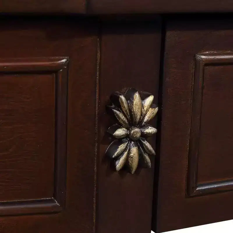 Console demi-lune marron avec 2 tiroirs et étagère ouverte, en pin, 1 pièce