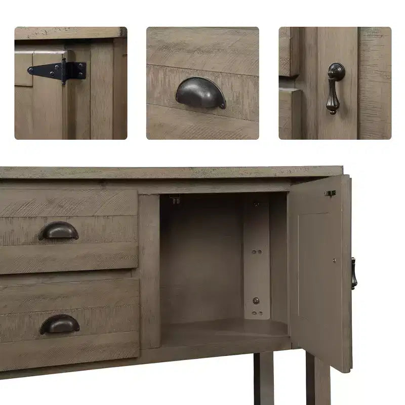 Console rustique marron avec 2 tiroirs et 2 placards, 1 pièce