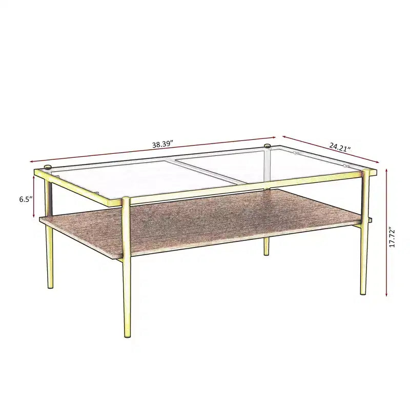 Table basse rectangulaire noire/dorée/blanche, plateau en verre trempé, pieds en métal, 1 pièce