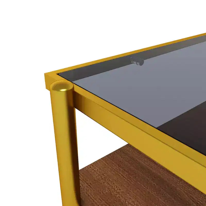Table basse rectangulaire noire/dorée/blanche, plateau en verre trempé, pieds en métal, 1 pièce