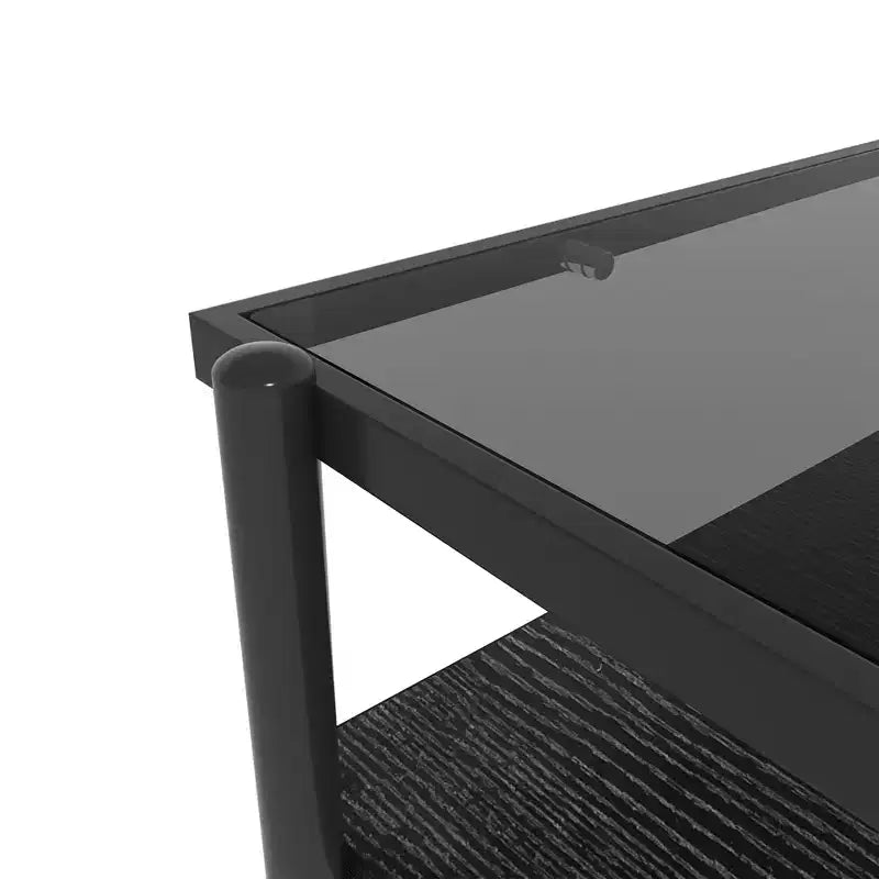 Table basse rectangulaire noire/dorée/blanche, plateau en verre trempé, pieds en métal, 1 pièce