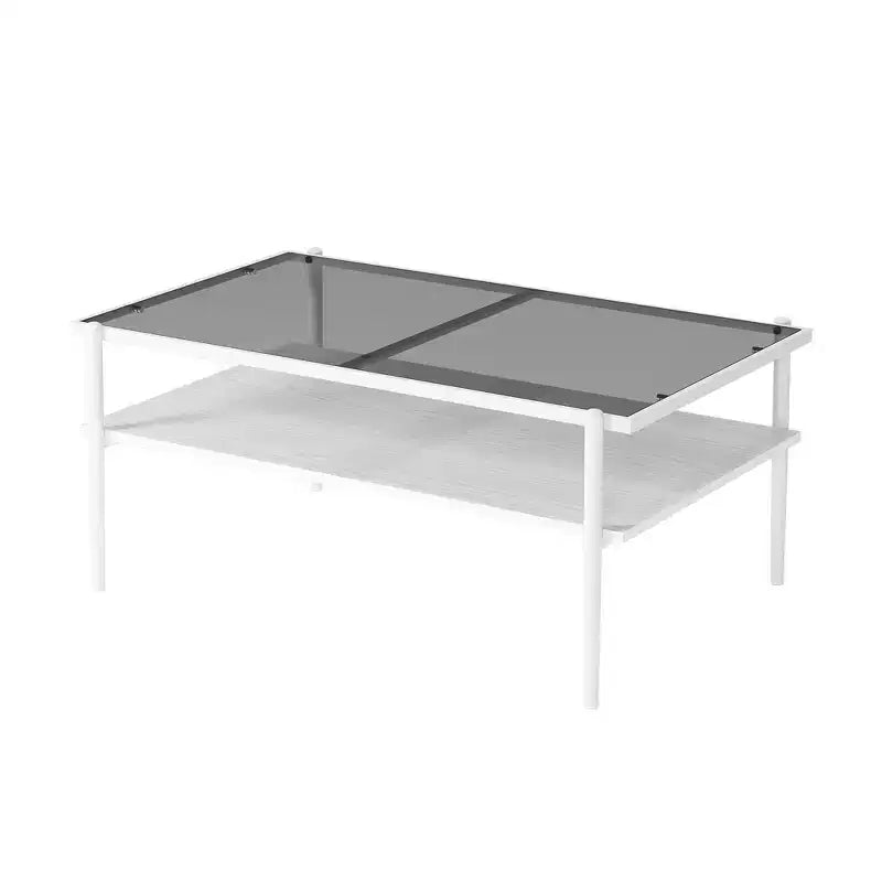 Table basse rectangulaire noire/dorée/blanche, plateau en verre trempé, pieds en métal, 1 pièce