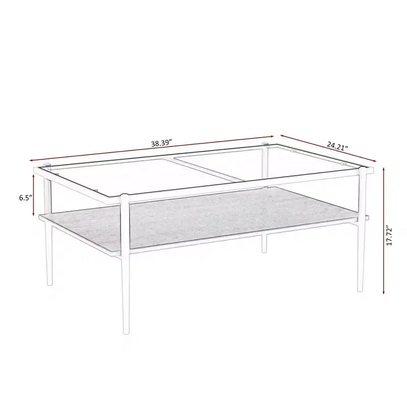 Table basse rectangulaire noire/dorée/blanche, plateau en verre trempé, pieds en métal, 1 pièce