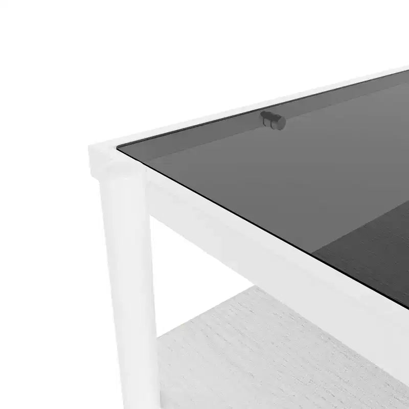 Table basse rectangulaire noire/dorée/blanche, plateau en verre trempé, pieds en métal, 1 pièce