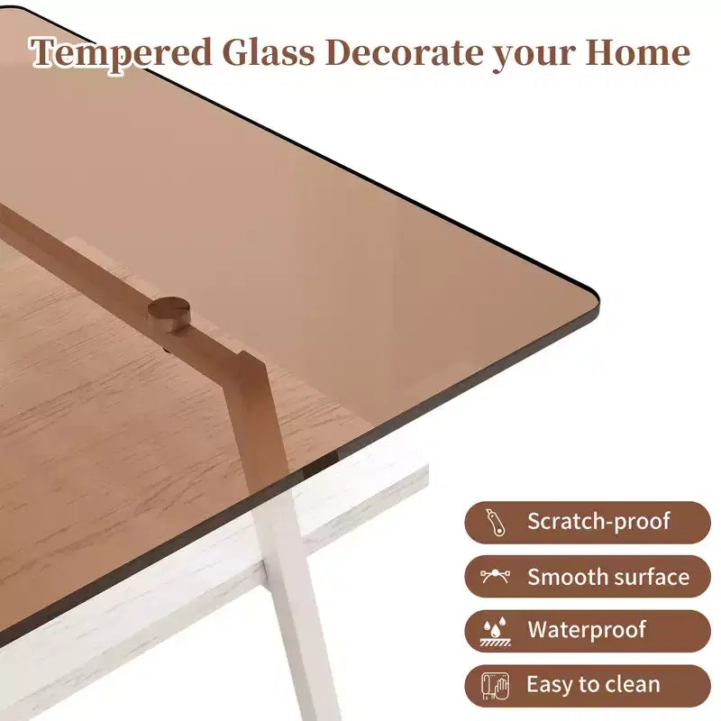 Table basse rectangulaire, dessus en verre trempé, pieds en métal, plusieurs coloris, 1 pièce