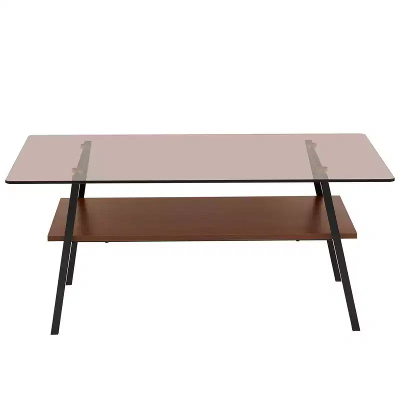 Table basse rectangulaire, dessus en verre trempé, pieds en métal, plusieurs coloris, 1 pièce