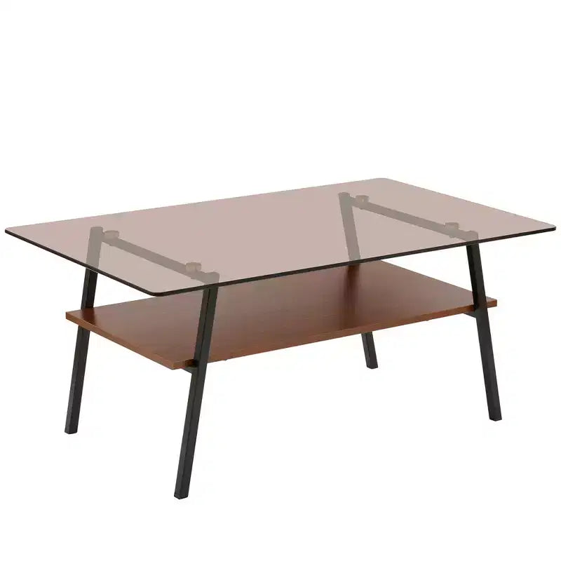 Table basse rectangulaire, dessus en verre trempé, pieds en métal, plusieurs coloris, 1 pièce