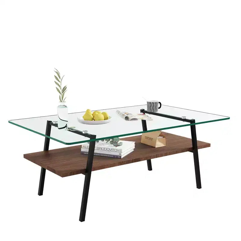 Table basse rectangulaire, dessus en verre trempé, pieds en métal, plusieurs coloris, 1 pièce