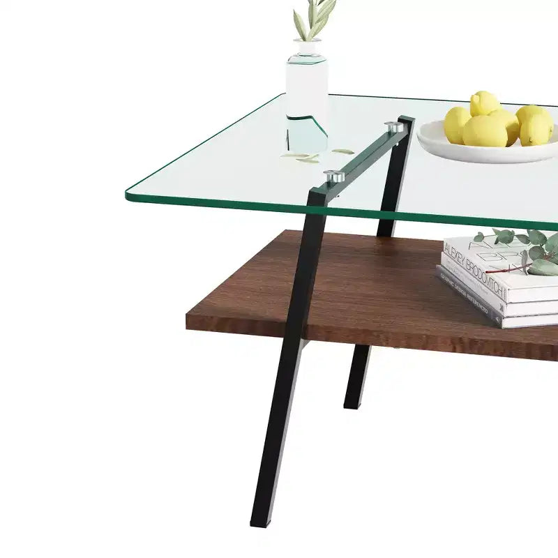 Table basse rectangulaire, dessus en verre trempé, pieds en métal, plusieurs coloris, 1 pièce