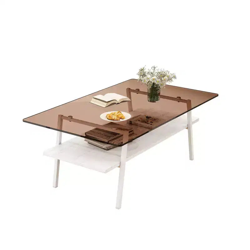 Table basse rectangulaire, dessus en verre trempé, pieds en métal, plusieurs coloris, 1 pièce