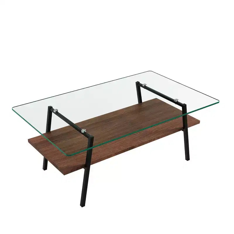 Table basse rectangulaire, dessus en verre trempé, pieds en métal, plusieurs coloris, 1 pièce