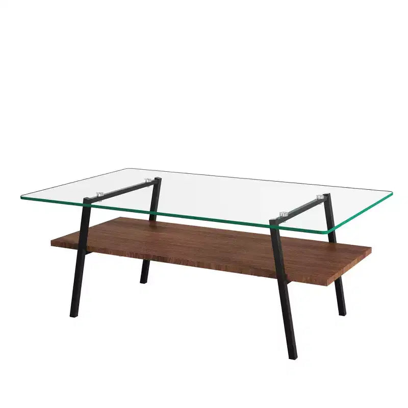 Table basse rectangulaire, dessus en verre trempé, pieds en métal, plusieurs coloris, 1 pièce