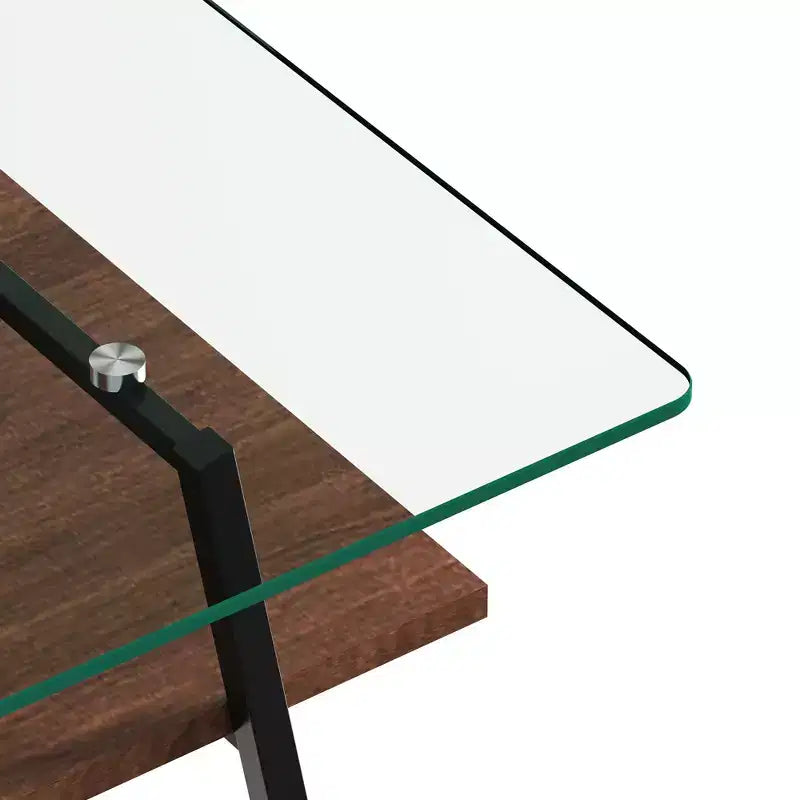Table basse rectangulaire, dessus en verre trempé, pieds en métal, plusieurs coloris, 1 pièce