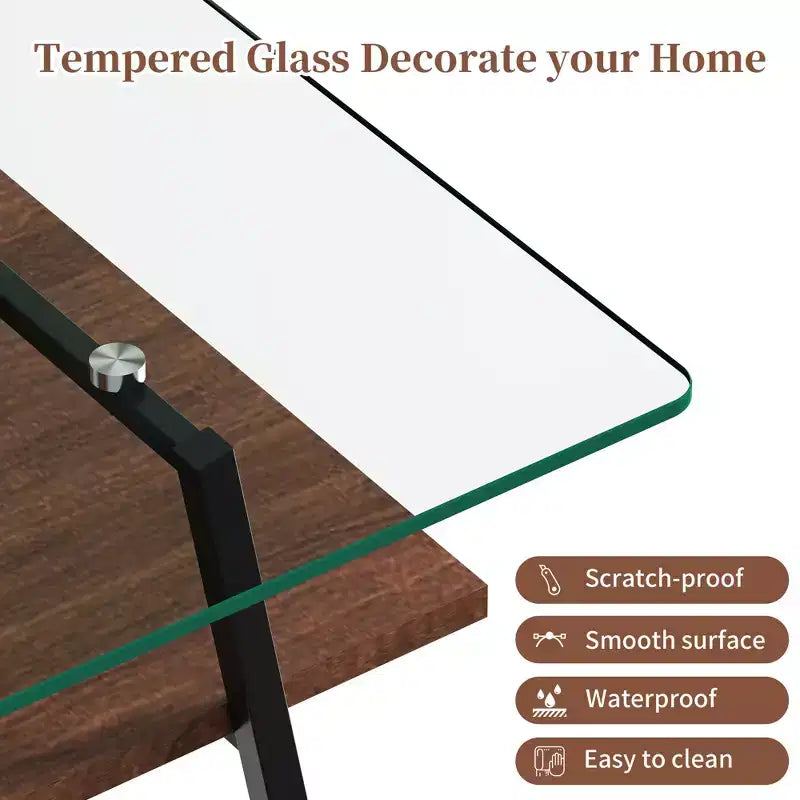 Table basse rectangulaire, dessus en verre trempé, pieds en métal, plusieurs coloris, 1 pièce