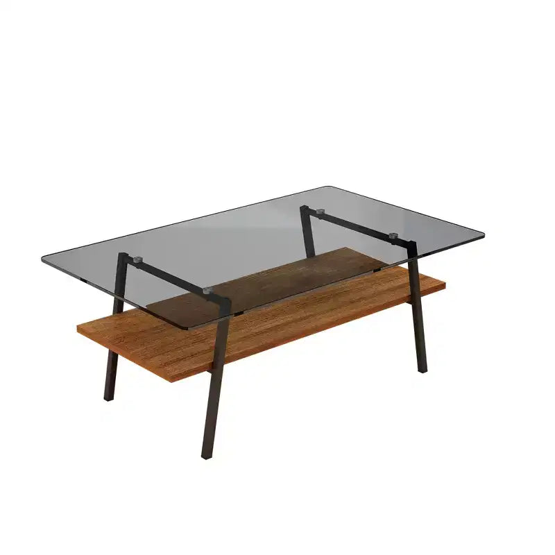 Table basse rectangulaire, dessus en verre trempé, pieds en métal, plusieurs coloris, 1 pièce