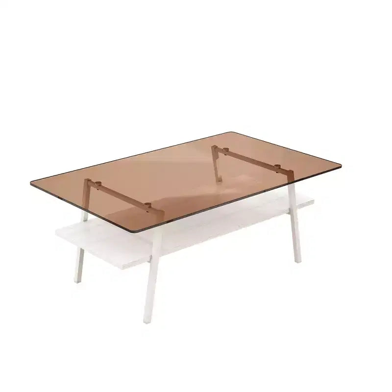 Table basse rectangulaire, dessus en verre trempé, pieds en métal, plusieurs coloris, 1 pièce