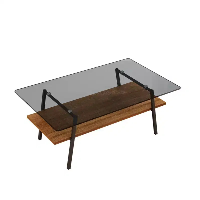 Table basse rectangulaire, dessus en verre trempé, pieds en métal, plusieurs coloris, 1 pièce