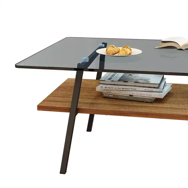 Table basse rectangulaire, dessus en verre trempé, pieds en métal, plusieurs coloris, 1 pièce