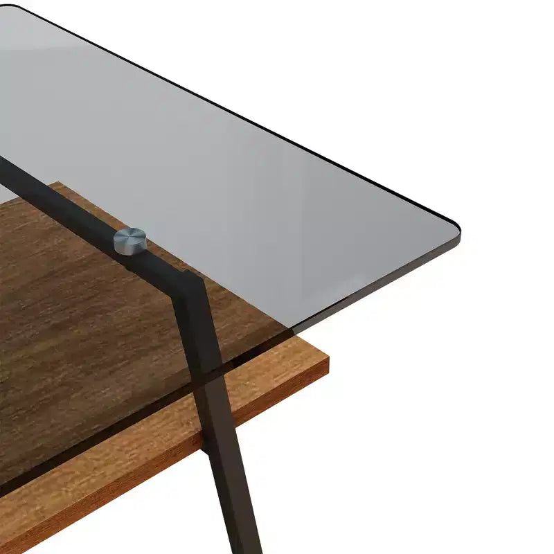 Table basse rectangulaire, dessus en verre trempé, pieds en métal, plusieurs coloris, 1 pièce