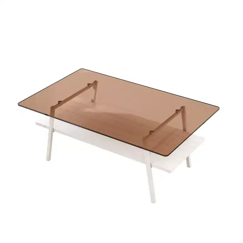 Table basse rectangulaire, dessus en verre trempé, pieds en métal, plusieurs coloris, 1 pièce