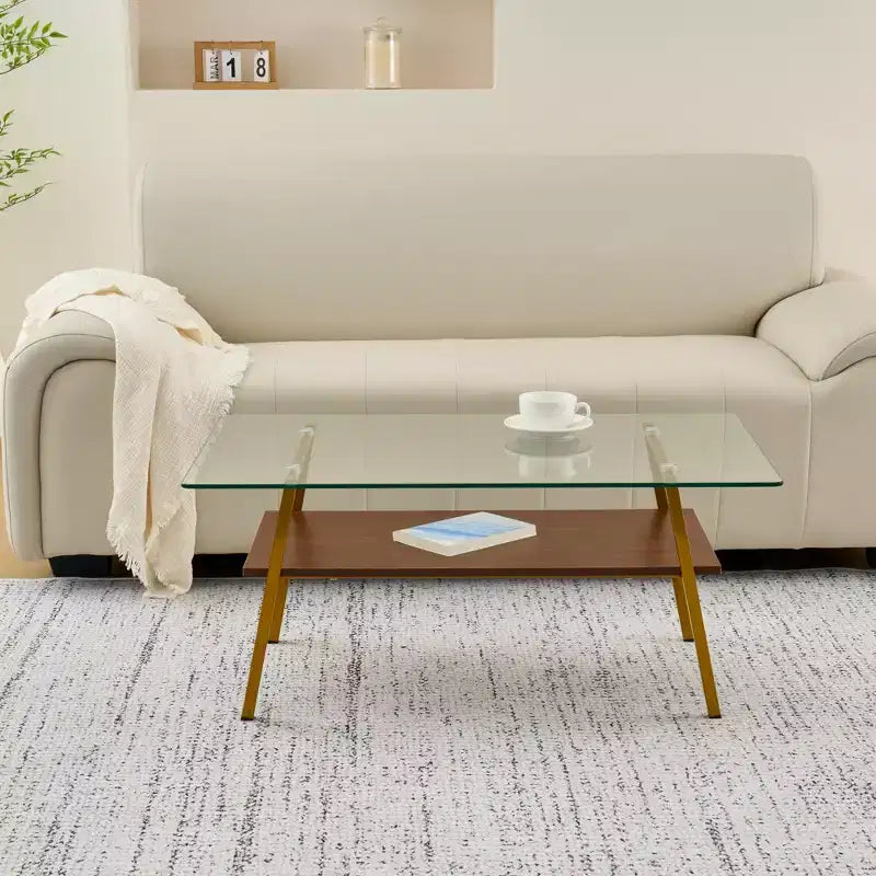 Table basse rectangulaire, dessus en verre trempé, pieds en métal, plusieurs coloris, 1 pièce