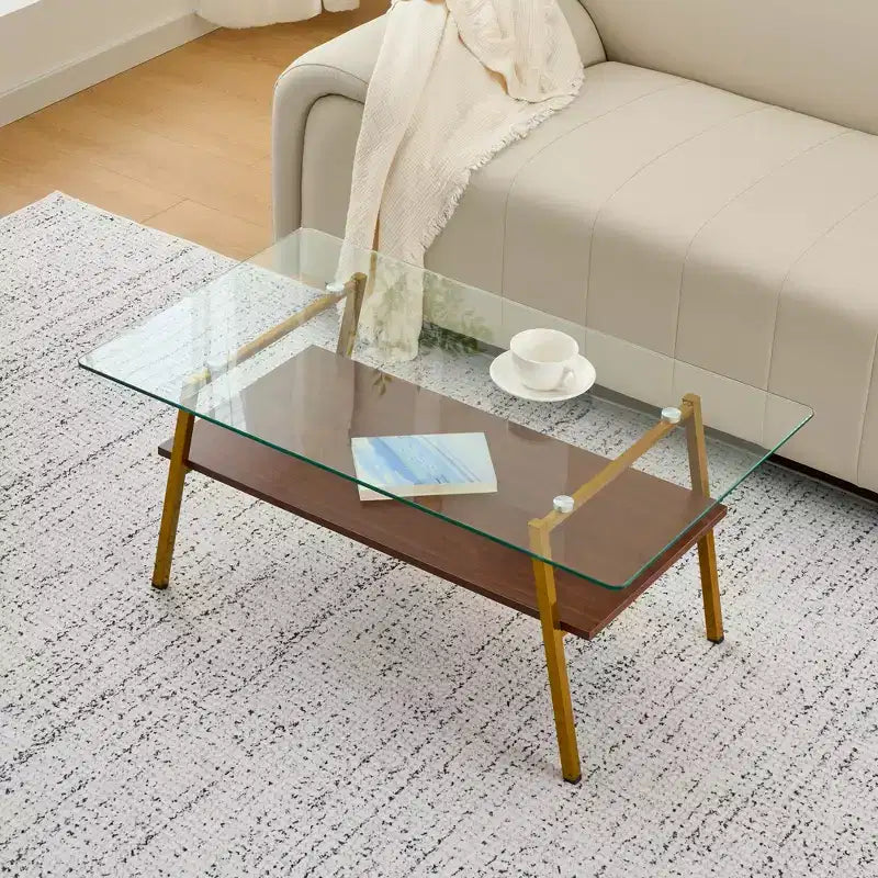 Table basse rectangulaire, dessus en verre trempé, pieds en métal, plusieurs coloris, 1 pièce
