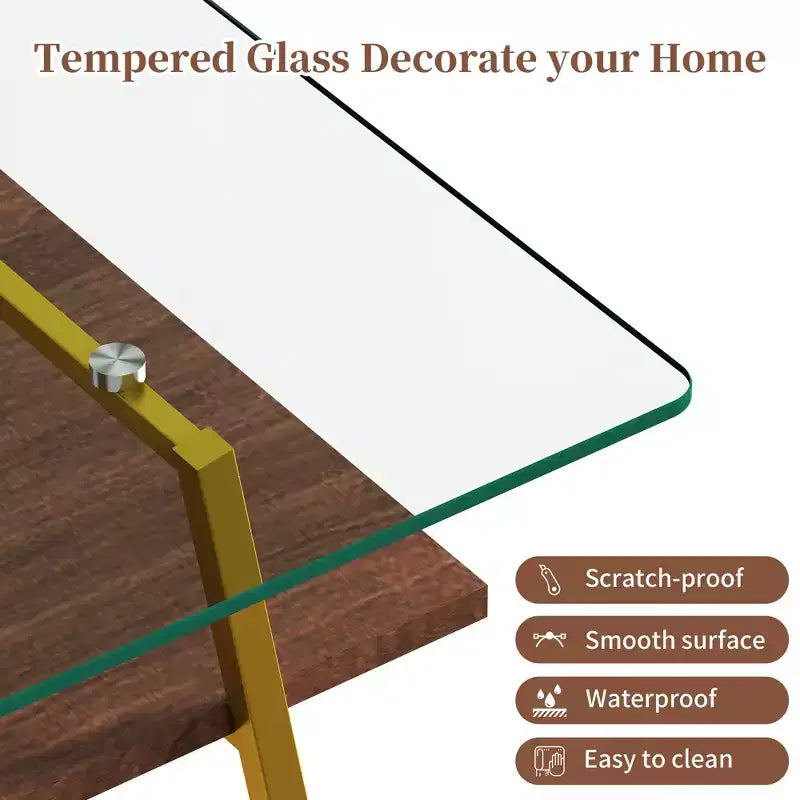 Table basse rectangulaire, dessus en verre trempé, pieds en métal, plusieurs coloris, 1 pièce