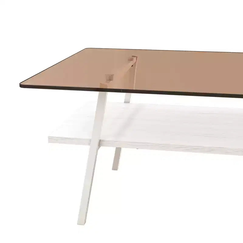 Table basse rectangulaire, dessus en verre trempé, pieds en métal, plusieurs coloris, 1 pièce