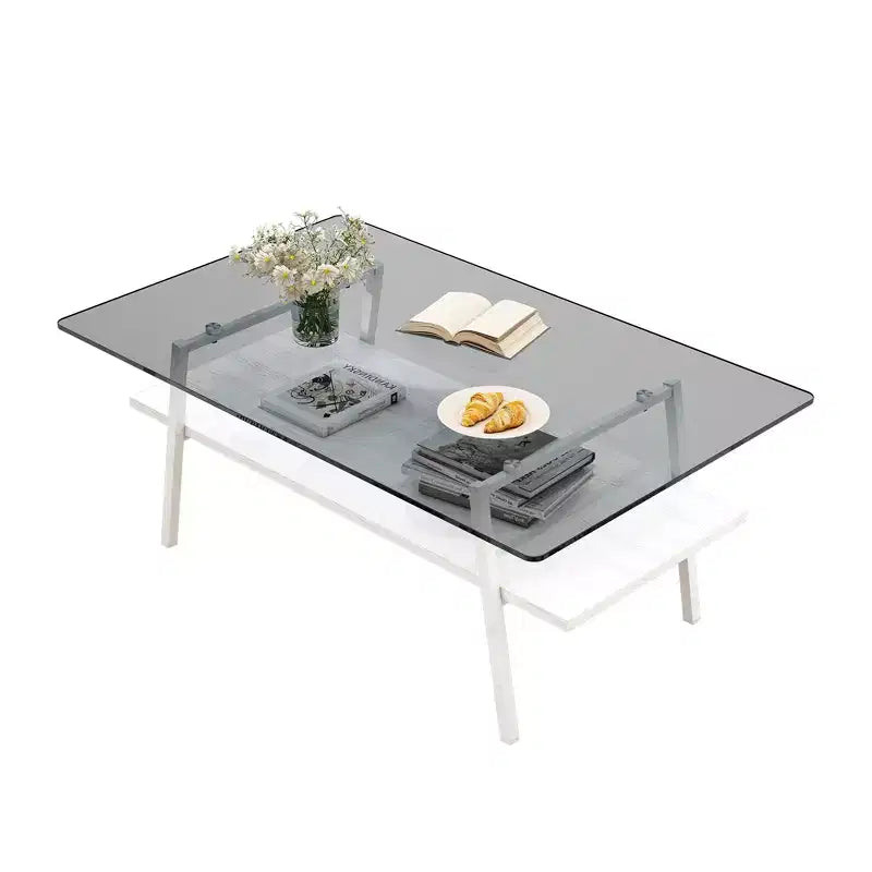 Table basse rectangulaire, dessus en verre trempé, pieds en métal, plusieurs coloris, 1 pièce