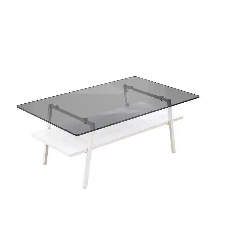 Table basse rectangulaire, dessus en verre trempé, pieds en métal, plusieurs coloris, 1 pièce