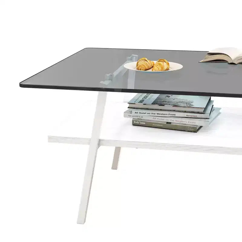 Table basse rectangulaire, dessus en verre trempé, pieds en métal, plusieurs coloris, 1 pièce