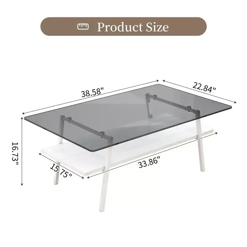 Table basse rectangulaire, dessus en verre trempé, pieds en métal, plusieurs coloris, 1 pièce