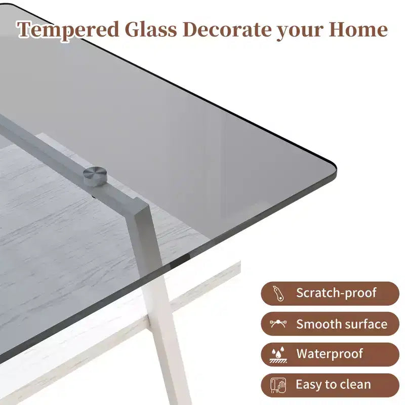 Table basse rectangulaire, dessus en verre trempé, pieds en métal, plusieurs coloris, 1 pièce