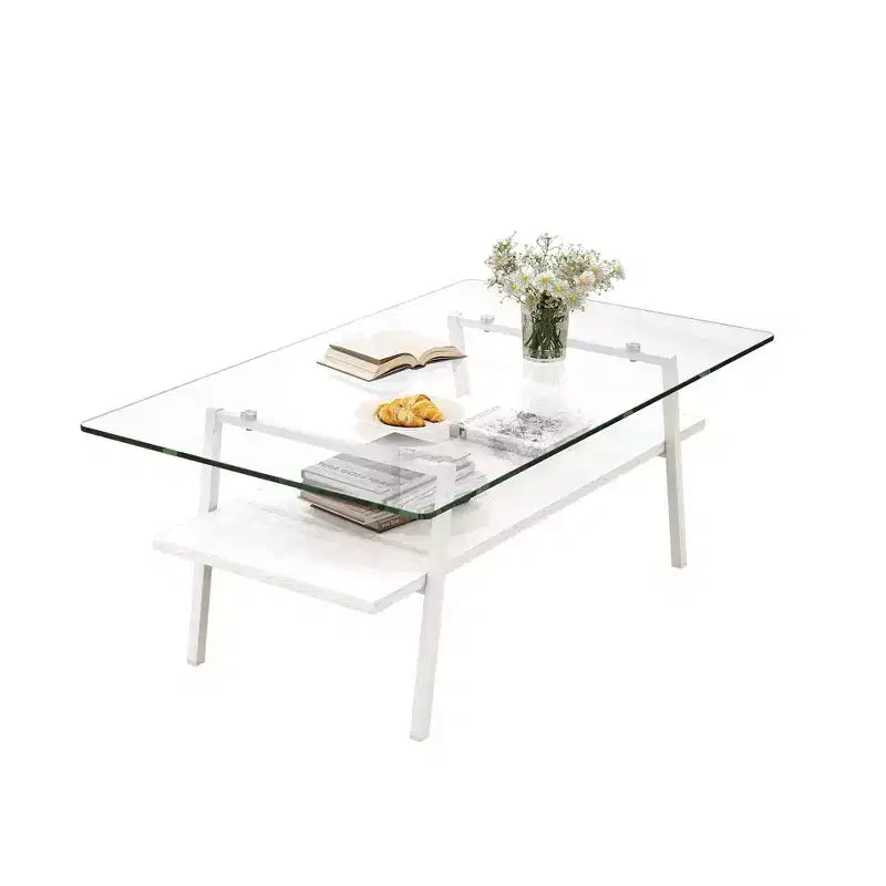 Table basse rectangulaire, dessus en verre trempé, pieds en métal, plusieurs coloris, 1 pièce