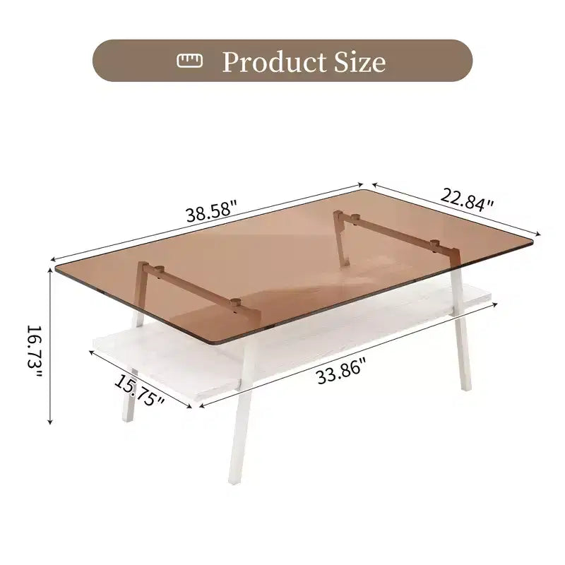 Table basse rectangulaire, dessus en verre trempé, pieds en métal, plusieurs coloris, 1 pièce
