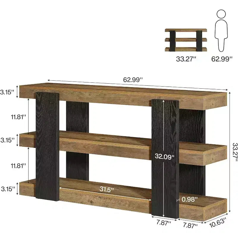 Console étroite à 3 niveaux marron, bois, 160 cm