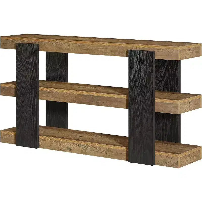 Console étroite à 3 niveaux marron, bois, 160 cm