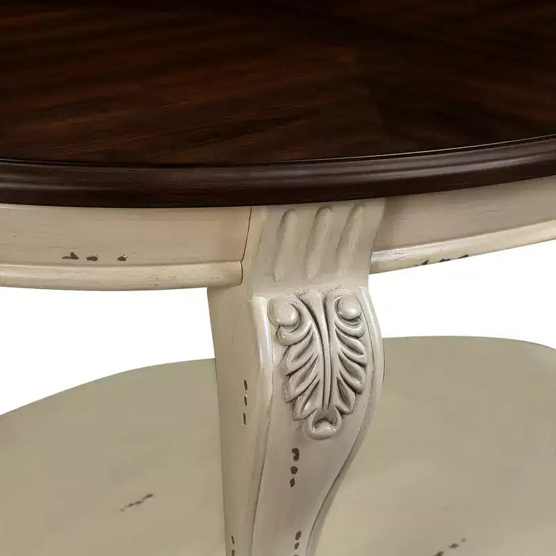 Table basse ovale beige et expresso avec étagère ouverte à 2 niveaux, 107 cm